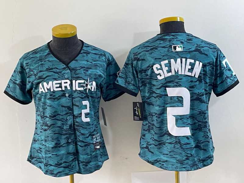 Women%27s Texas Rangers #2 Marcus Semien Number Teal 2023 All Star Stitched Baseball Jersey